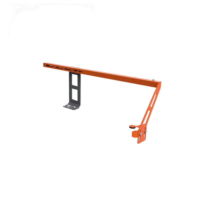 Orange metal bar nose top steering accessory with adjustable black mounting bracket, designed for precise guide bar alignment in wood cutting and farm tools collections.