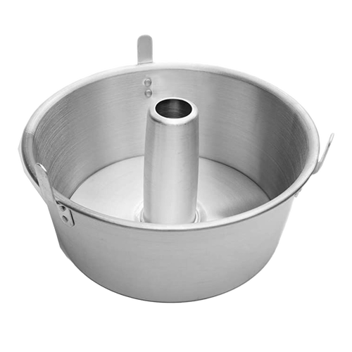 Traditional aluminum angel food cake pan with removable bottom and central tube, designed for even baking and cooling, ideal for Kitchen & Food, Cookware, Baking Supplies, and Best Sellers collections.