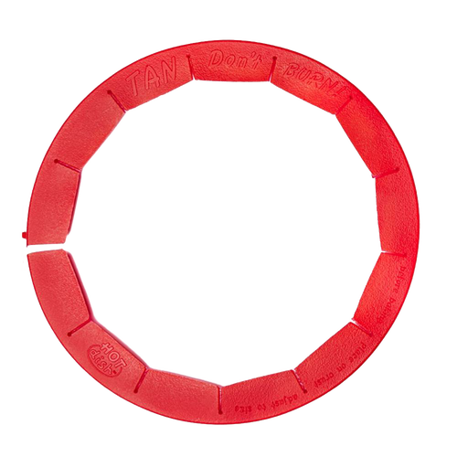 Adjustable red silicone shield designed to protect pie crust edges from overbrowning during baking, heat resistant and dishwasher safe, ideal for Kitchen & Food and Baking Supplies collections.