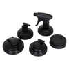 Set of five black reusable mason jar lids featuring various functional tops including pump and spray, crafted in the USA for eco-friendly home use in Home & Decor and Household Helpers collections.