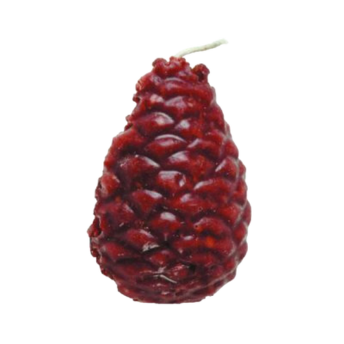 Deep red pine cone-shaped firestarter with a wick, handcrafted in the USA, designed for efficient lighting in stoves and hearth accessories collections.