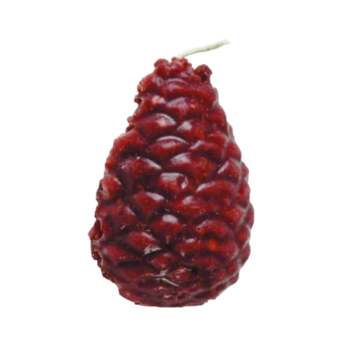 Deep red pine cone-shaped firestarter with a wick, handcrafted in the USA, designed for efficient lighting in stoves and hearth accessories collections.