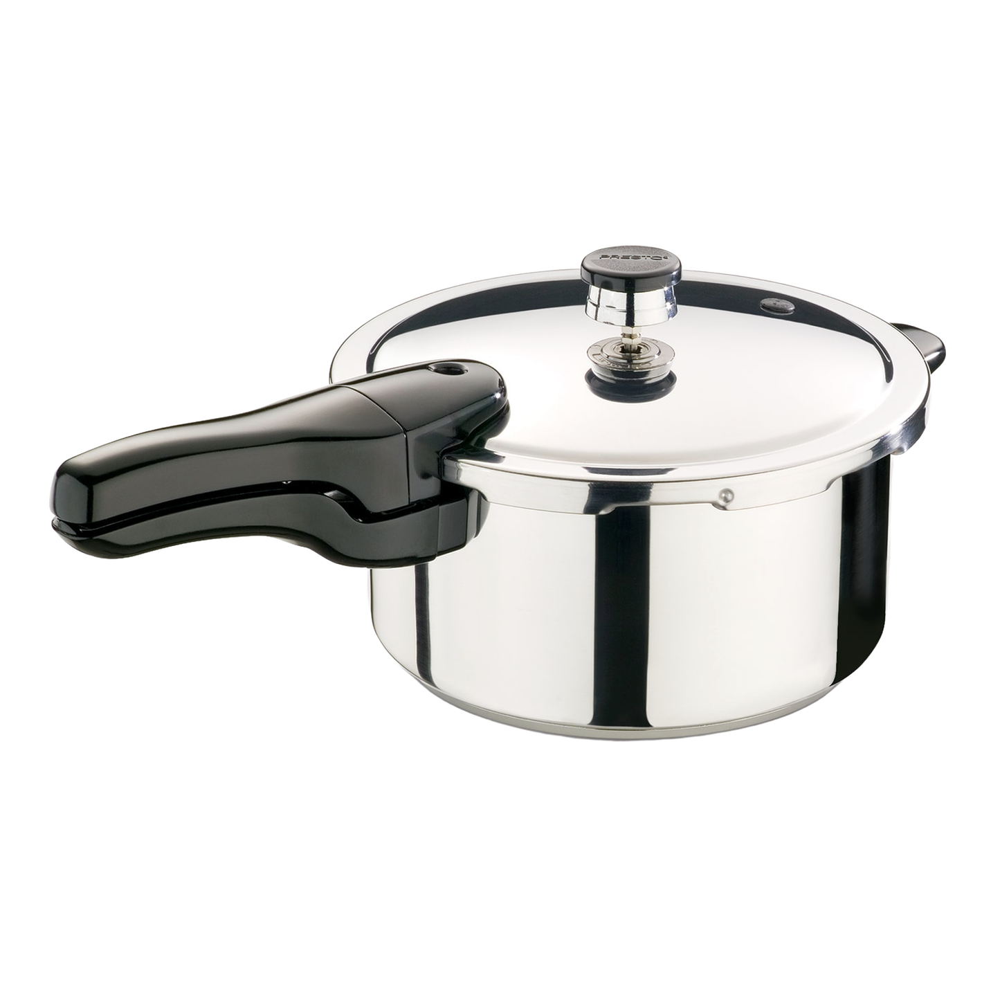 Handcrafted stainless steel pressure cooker with a polished finish and ergonomic black handle, suitable for Kitchen & Food, Cookware, Pots and Pans, Best Sellers, and Promo Eligible collections.
