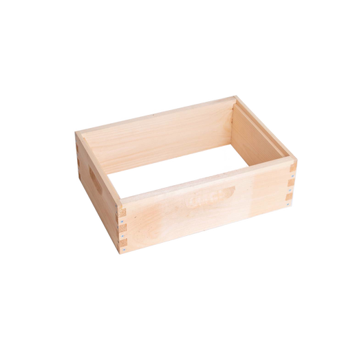 Lightweight handcrafted wooden 8-frame bee box component, made in USA by Amish artisans, designed for easy lifting and durability in beekeeping supplies and farm tools collections.