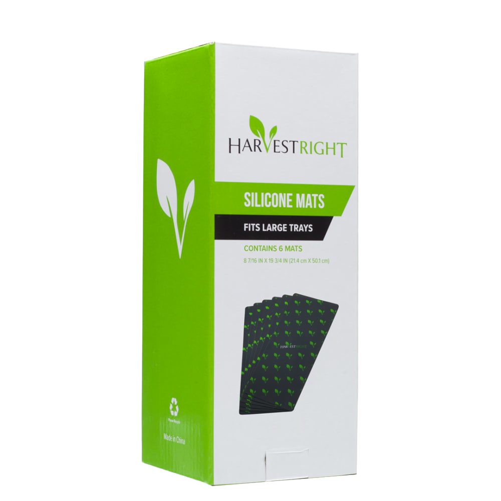 Boxed set of reusable black silicone mats with green leaf patterns designed for freeze drying large trays, featured in Kitchen & Food, Food Preservation, Drying, Best Sellers, and Promo Eligible collections.