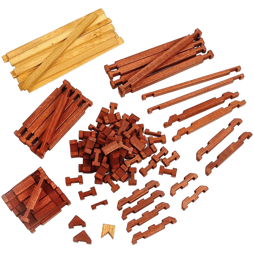 Handcrafted wooden log sets made in USA by Amish artisans, featuring durable hardwood pieces with interlocking notches for building creative indoor play structures, ideal for children's toys collections.