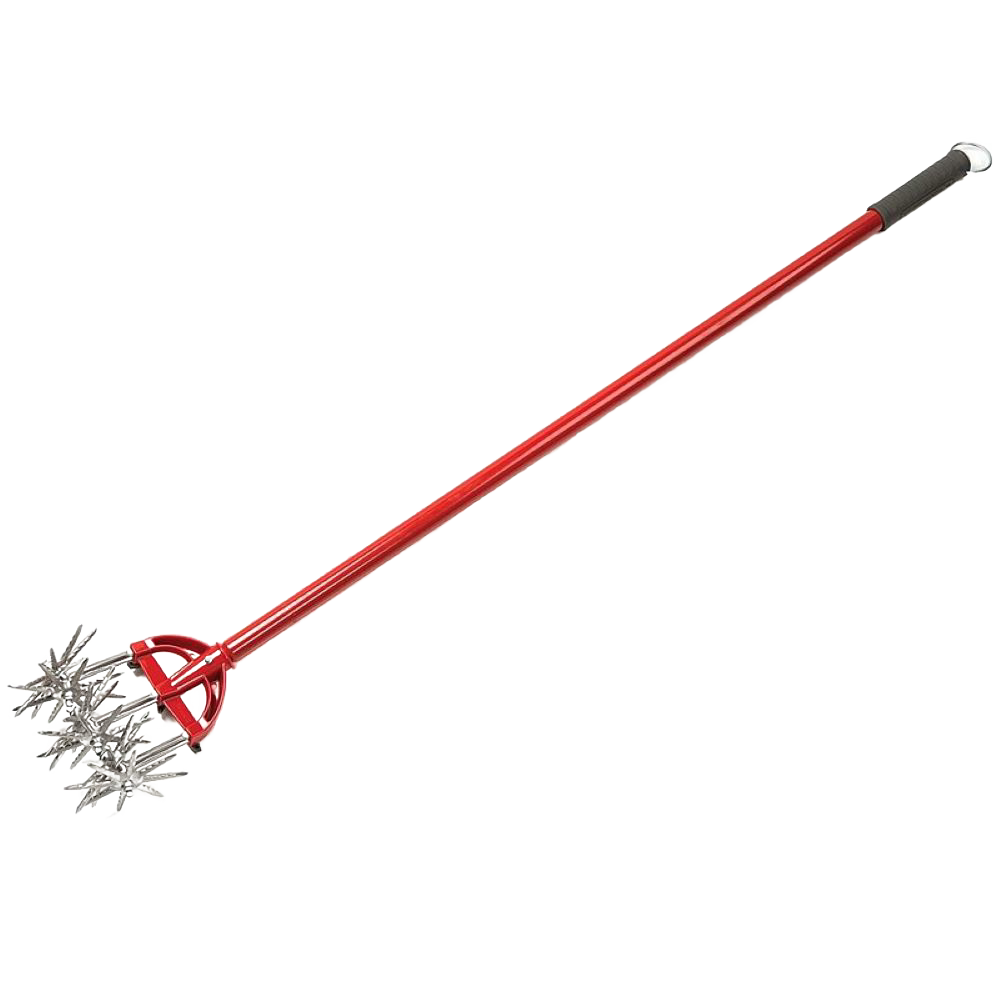 Long-handled garden weeder with rust-resistant serrated steel tines and comfort-grip handle, designed for effortless soil loosening and weed removal, featured in Farm, Garden & Tool and Digging and Cultivating collections.