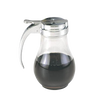 Glass syrup dispenser with a polished metal lid and thumb lever for easy pouring, perfect for Kitchen & Food, Kitchen Gadgets, and Storage and Serving collections.