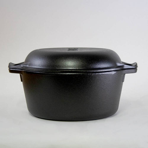 Heavy-duty cast iron double Dutch oven with extra deep lid usable as skillet, handcrafted and made in USA, perfect for Kitchen & Food, Cookware, Cast Iron, USA Made, and Best Sellers collections.