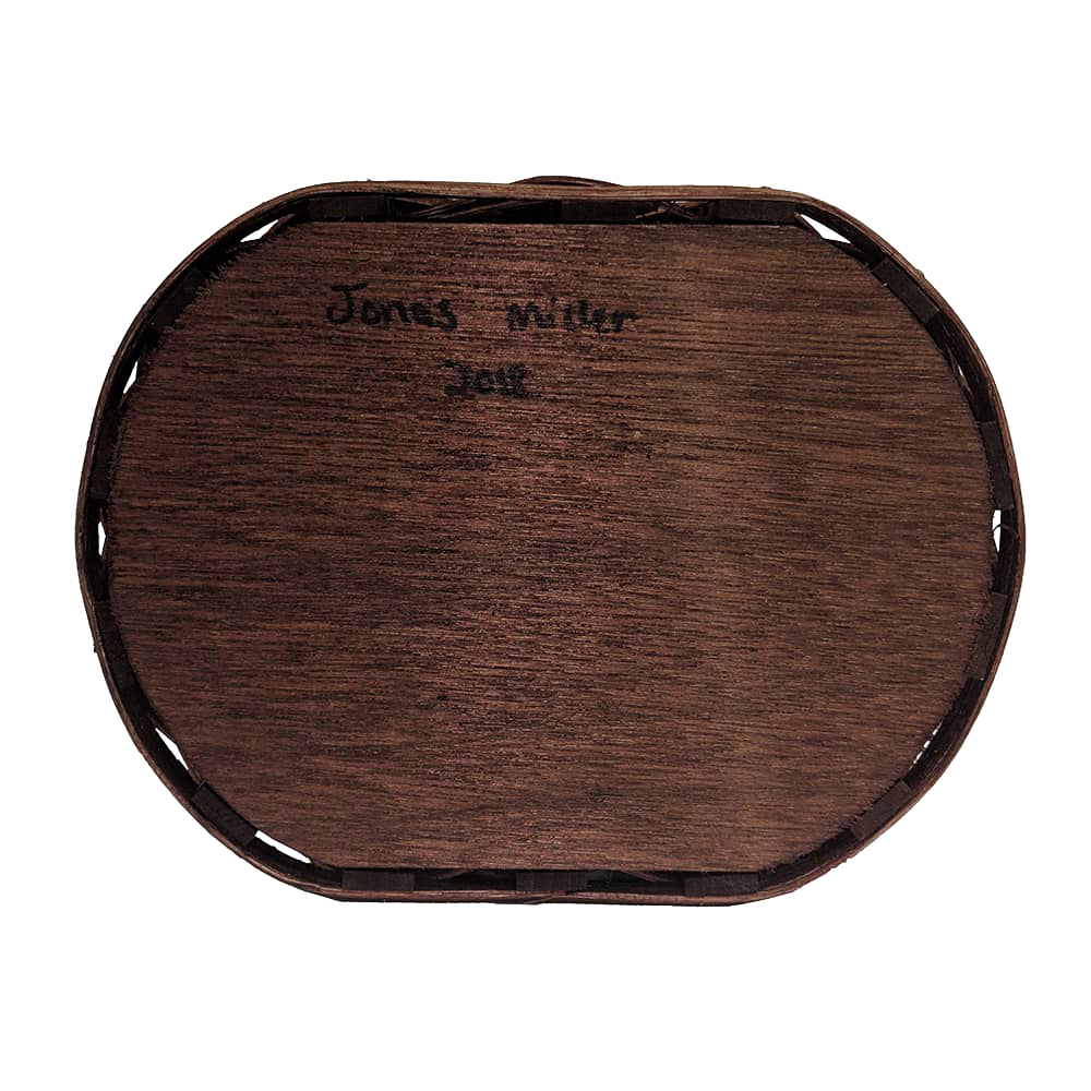 Oval-shaped handcrafted wooden basket base with a dark stained finish, signed by the Amish artisan, made in the USA for Home & Decor and Household Helpers collections.