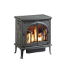 Handcrafted cast iron gas heat stove with detailed arched glass doors and active flame, designed for cozy warmth in Stoves, Heatstoves, Best Sellers, and All Stoves & Appliances collections.