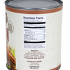 Side view of a canned ready-to-eat bacon product showing nutrition facts and ingredients label, highlighting handcrafted quality and suitability for Kitchen & Food, Camping, Emergency Supplies, and Meats collections.