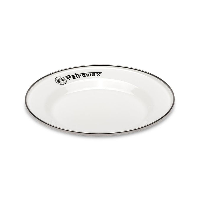 Single white enamel plate with a dark rim and Petromax logo, sturdy and lightweight for camping, suitable for Farm, Garden & Tool, Kitchen & Food, Camping, Dinnerware, Best Sellers, and Promo Eligible collections.