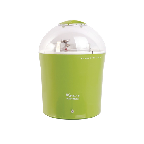 Green electric yogurt maker with clear dome lid, numbered timer dial, and simple control knob, featured in Kitchen & Food, Specialty Equipment, DIY Cheese and Yogurt, and Best Sellers collections.