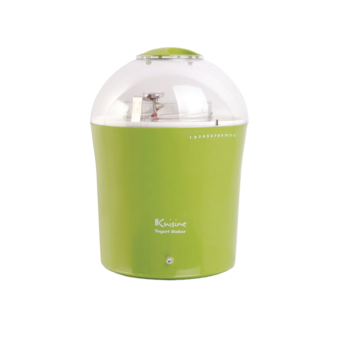 Green electric yogurt maker with clear dome lid, numbered timer dial, and simple control knob, featured in Kitchen & Food, Specialty Equipment, DIY Cheese and Yogurt, and Best Sellers collections.