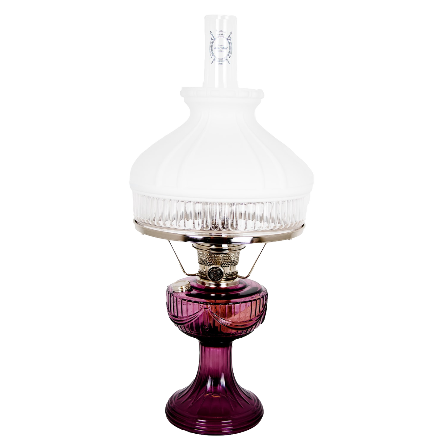 Handcrafted oil lamp with an amethyst glass base and clear top shade, featuring a bright, long-lasting flame, ideal for Farm, Garden & Tool, Lamps & Lighting, Oil Lamps, and Emergency Supplies collections.