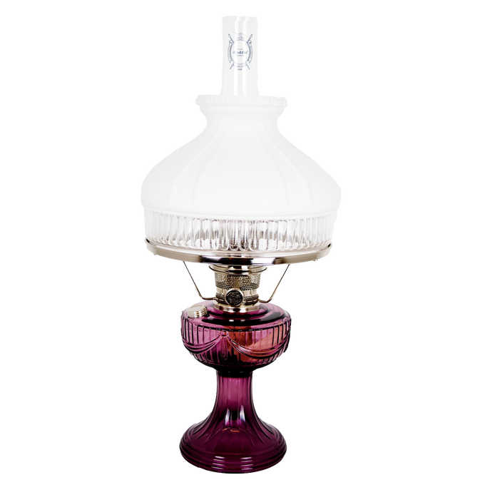 Handcrafted oil lamp with an amethyst glass base and clear top shade, featuring a bright, long-lasting flame, ideal for Farm, Garden & Tool, Lamps & Lighting, Oil Lamps, and Emergency Supplies collections.