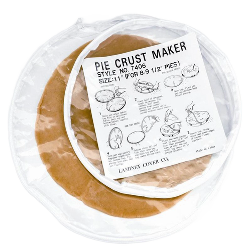Clear plastic pie crust maker with printed step-by-step instructions for rolling uniform 8 to 9 1/2-inch crusts, featured in Kitchen & Food, Cookware, Baking Supplies, and Best Sellers collections.