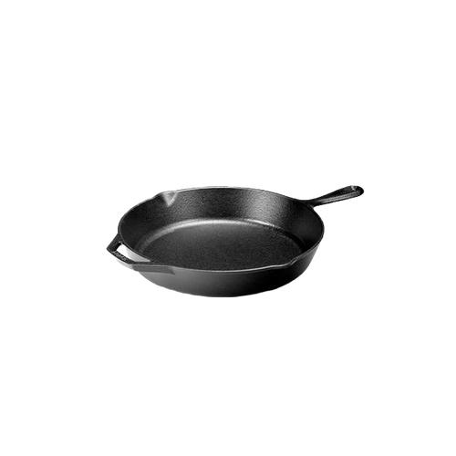 Traditional 12-inch cast iron skillet with ergonomic handle and pouring spouts, handcrafted in USA, ideal for Kitchen & Food, Cookware, Cast Iron, Best Sellers, and Promo Eligible collections.