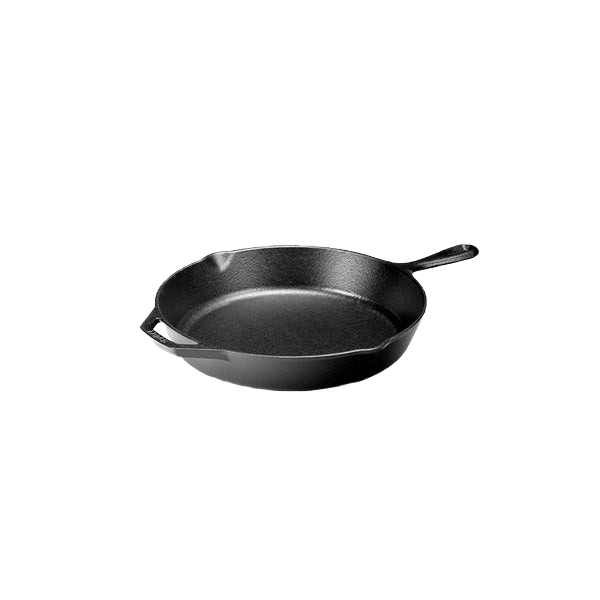 Traditional 12-inch cast iron skillet with ergonomic handle and pouring spouts, handcrafted in USA, ideal for Kitchen & Food, Cookware, Cast Iron, Best Sellers, and Promo Eligible collections.