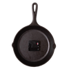 Handcrafted cast iron skillet clock with a light green undertone face, featuring a hanging handle and made in USA, perfect for Home & Decor, Cast Iron, and Best Sellers collections.