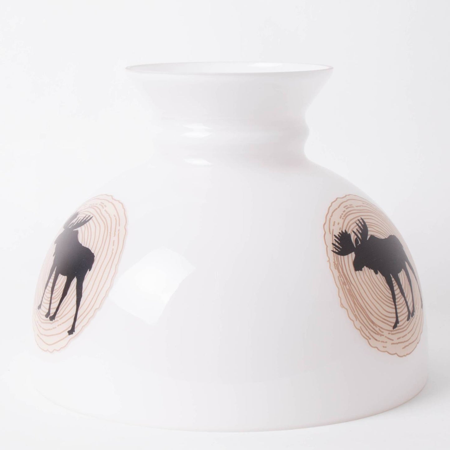 Handcrafted glass lamp shade featuring a 10-inch tall student design with silhouette moose artwork inside wood grain circles, part of Lamps & Lighting, Parts and Accessories, Lamp Shades, Best Sellers, and Promo Eligible collections.