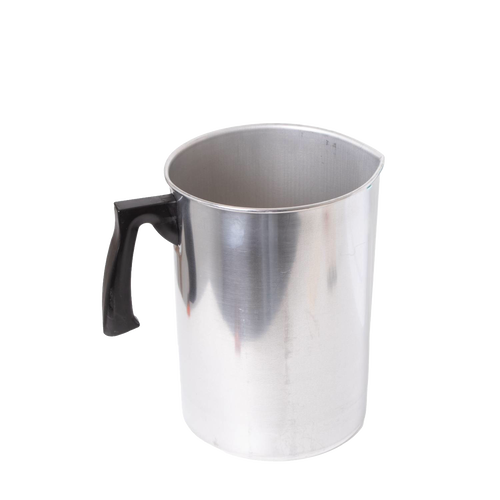 Handcrafted stainless steel wax melting pot with a black handle, designed for precise soy candle making in Lamps & Lighting, Candles and Candlemaking, and Candlemaking Supplies collections.