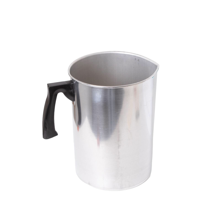 Handcrafted stainless steel wax melting pot with a black handle, designed for precise soy candle making in Lamps & Lighting, Candles and Candlemaking, and Candlemaking Supplies collections.