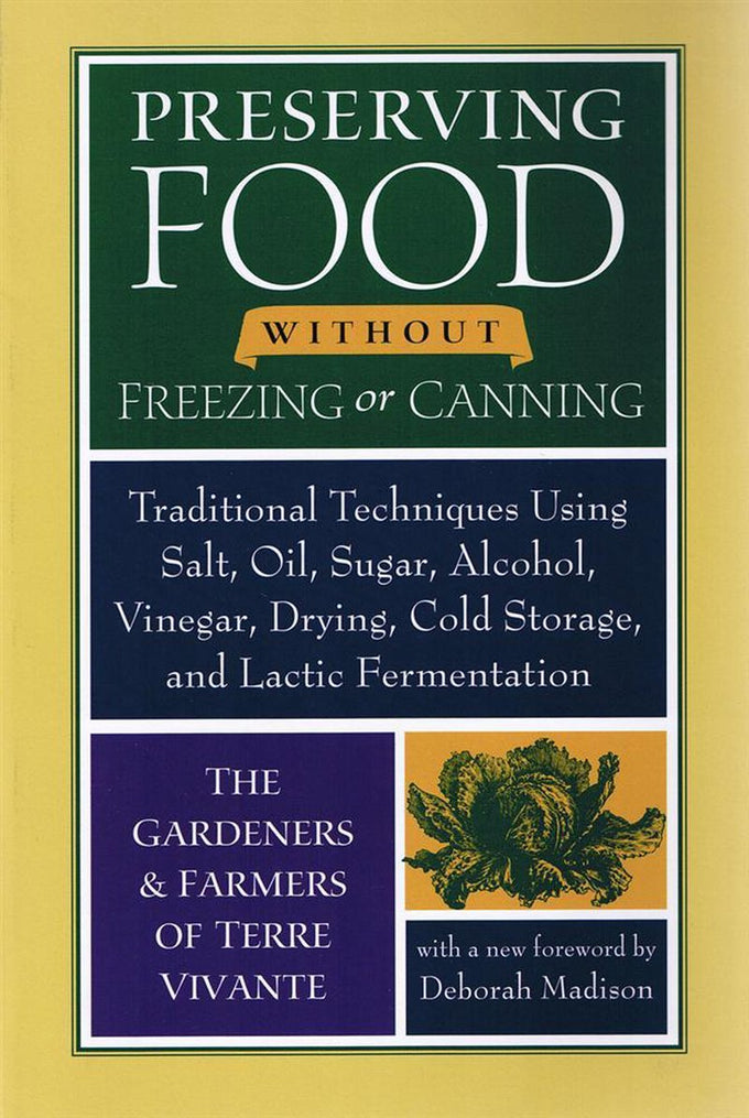 Cover of a book titled Preserving Food without Freezing or Canning, featuring traditional food preservation techniques using salt, oil, sugar, alcohol, vinegar, drying, cold storage, and lactic fermentation, part of books, canning and preserving books, and home and garden how-to collections.