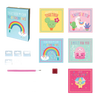 BOX CANDIY Diamond Art Set featuring colorful artboards with cheerful cactus, llama, rainbow, and cupcake designs, plus a pink diamond pen tool and assorted small plastic stones, perfect for children's crafts and arts collections.