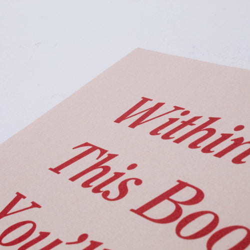 Close-up of a beige booklet page featuring bold red serif text, reflecting craftsmanship and heritage style from the Toys, Books & Games and Heritage and Lifestyle Books collections.