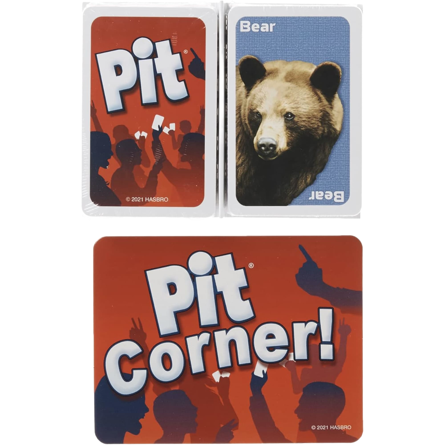 Set of lively trading cards from a handcrafted Pit Card Game featuring bold white text on a red background and a realistic bear illustration, ideal for Toys, Books & Games, Games and Puzzles, and Best Sellers collections.