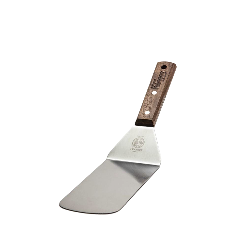 Sturdy cooking spatula with a broad flexible stainless steel blade and comfortable wooden handle, ideal for grilling and kitchen tasks in Kitchen & Food, Stoves, and Cooking Helpers collections.