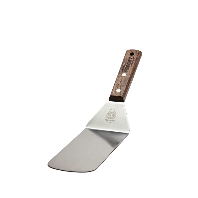 Sturdy cooking spatula with a broad flexible stainless steel blade and comfortable wooden handle, ideal for grilling and kitchen tasks in Kitchen & Food, Stoves, and Cooking Helpers collections.