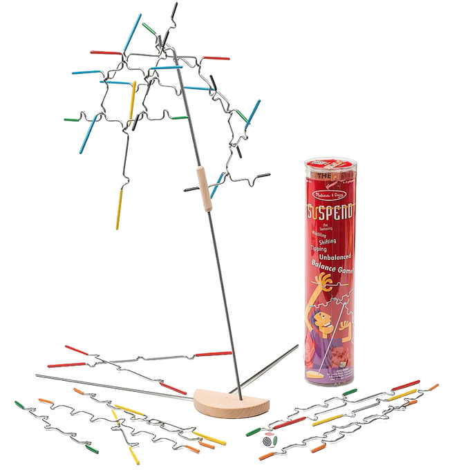 Handcrafted balance game featuring metal rods with colorful wooden ends and a wooden base, designed for 1-4 players ages 8+ in Toys, Books & Games, Children's Toys, and Table and Board Games collections.