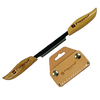 Handcrafted 3-inch draw knife with curved wooden handles and protective leather blade cover, ideal for farm, garden, hand tools, carving knives, and USA made collections.