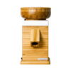 Front view of an electric grain mill with a natural bamboo body and wooden grain hopper, designed for Kitchen & Food, Grain Mills, Best Sellers, and Bread Making Supplies collections.