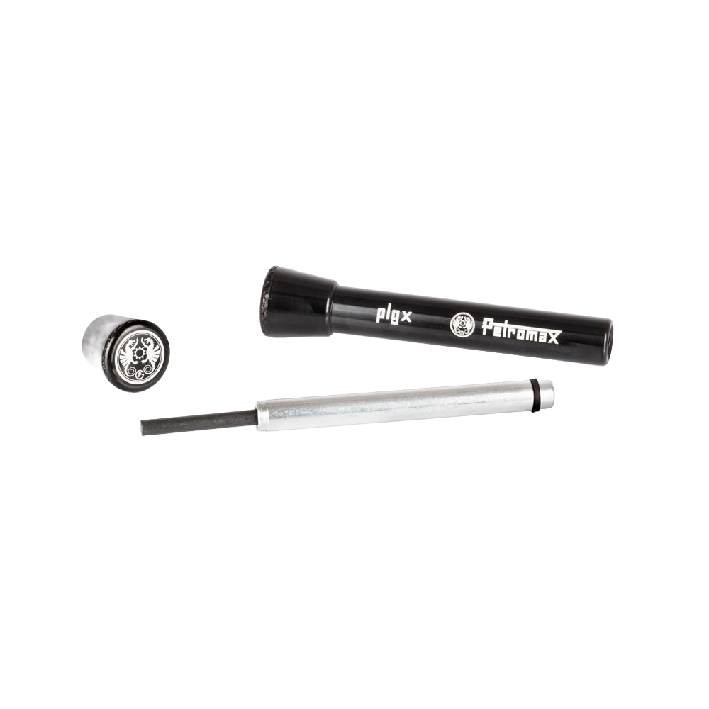 Compact portable firestarter with black metal casing and a steel rod, designed for reliable ignition in camping and emergency supplies within farm, garden, and tool collections.