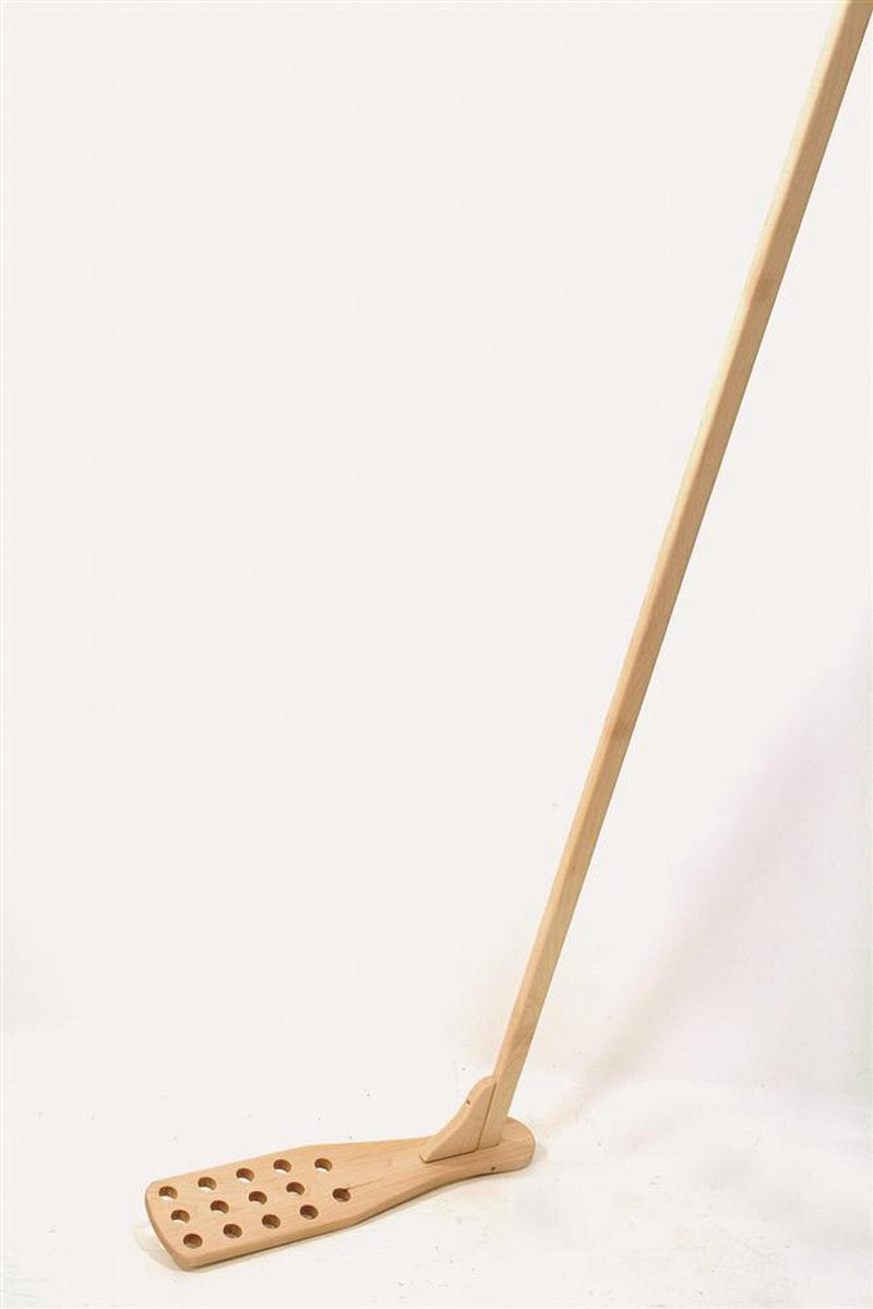 Handcrafted apple butter stirrer with a smooth, 3/4-inch thick poplar paddle featuring holes, a long maple handle to keep hands cool, and a rounded bottom for stirring kettles, made in USA, ideal for Farm, Garden & Tool and Kitchen & Food collections.