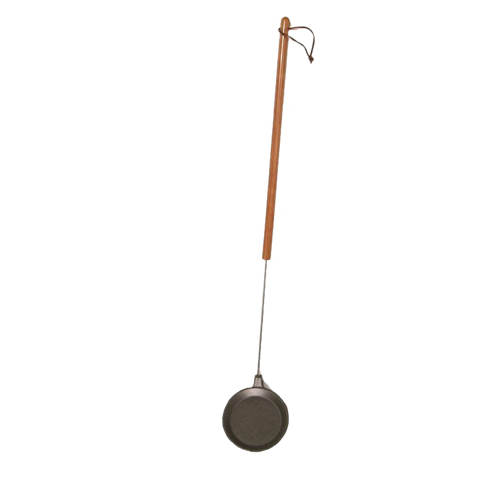 Long-handled cast iron skillet with a 32-inch wooden handle for safe campfire cooking, perfect for beginners and family use, featured in Farm, Garden & Tool, Camping, and Best Sellers collections.