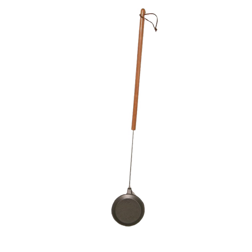 Long-handled cast iron skillet with a 32-inch wooden handle for safe campfire cooking, perfect for beginners and family use, featured in Farm, Garden & Tool, Camping, and Best Sellers collections.