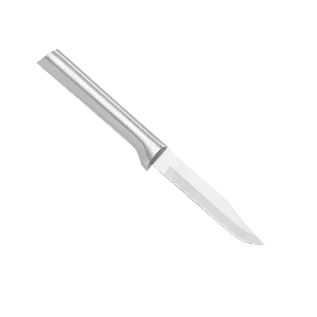 Handcrafted serrated paring knife with a high carbon stainless steel blade and solid aluminum handle, made in USA, ideal for Farm, Garden & Tool, Kitchen & Food, and Knives & Axes collections.