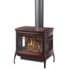 Large freestanding gas stove with three-sided glass panels and reflective interior glass, showcasing warm flames; designed for effective heating in stoves, heatstoves, and best sellers.