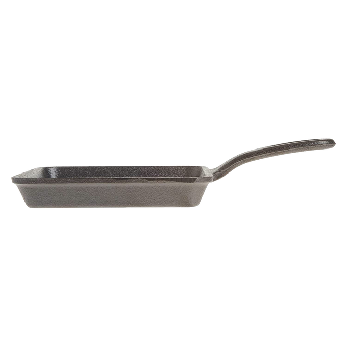 5-inch square cast iron skillet with a long handle, handcrafted and made in the USA, ideal for camping, kitchen cooking, and included in Farm, Garden & Tool, Cookware, and Cast Iron collections.