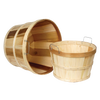 Set of two handcrafted poplar wood bushel baskets, featuring half and full sizes with metal handles, ideal for farm and garden use, made in USA, part of Best Sellers and Garden Accessories collections.