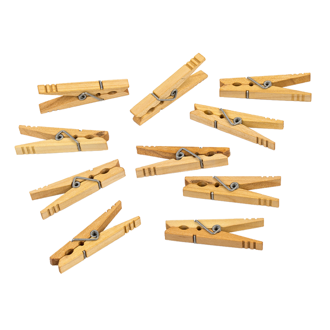 Set of handcrafted maple spring clothespins with stainless steel springs, durable and made in the USA, ideal for Home & Decor, Laundry Supplies, Clothesline Accessories, and Best Sellers collections.