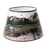 Handcrafted parchment oil lamp shade with a Rocky Mountain wildlife scene featuring a moose and elk near a forest and mountain backdrop, ideal for Lamps & Lighting, Parts and Accessories, Lamp Shades, and Best Sellers collections.