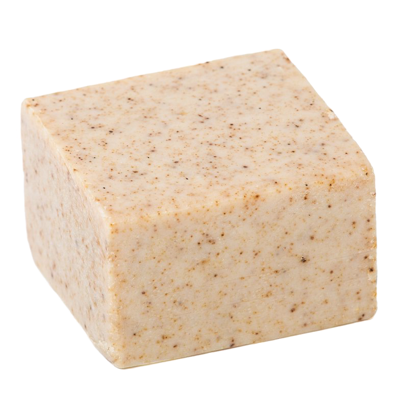 Square bar of natural eucalyptus and mint shaving soap with speckled texture, handcrafted in USA, ideal for sensitive skin and featured in Health & Wellness and Grooming collections.