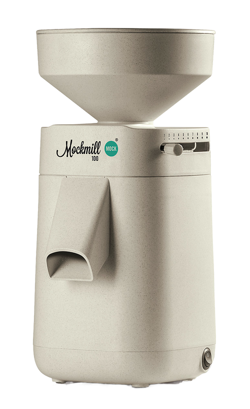 Beige electric stone grain mill with large hopper and adjustable grinding settings, designed for effortless home flour milling, featured in Kitchen & Food, Grain Mills, Best Sellers, and New collections.