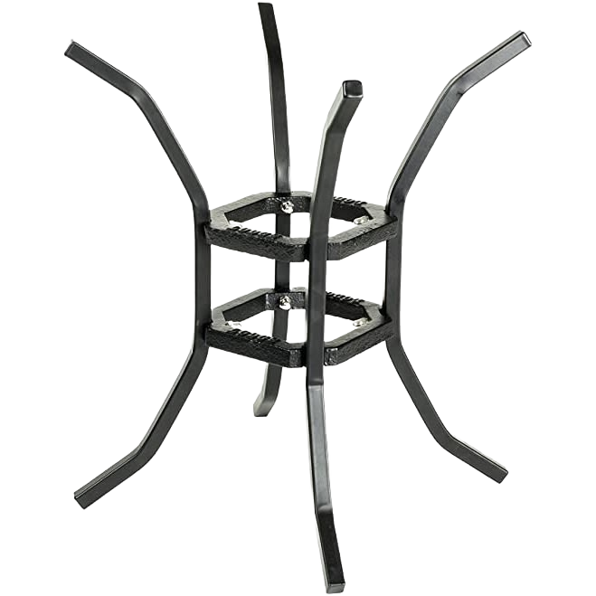 Sturdy handcrafted metal fire and cook stand with curved legs and two square support tiers, designed for camping and farm use, featured in Best Sellers and Promo Eligible collections.